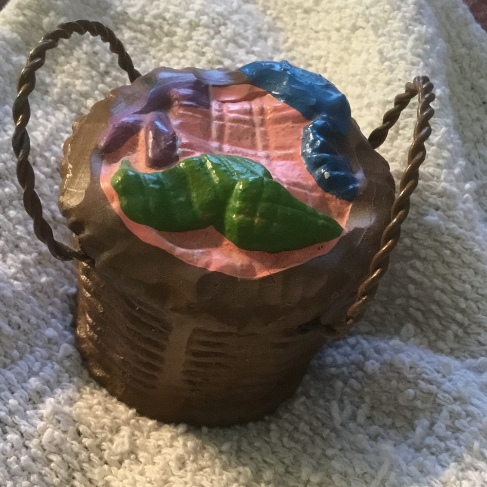 Vintage Cast Iron Paperweight or Figurine Painted Laundry Basket